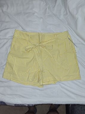 a new day Yellow Gingham High-Waist Tie-Front Shorts